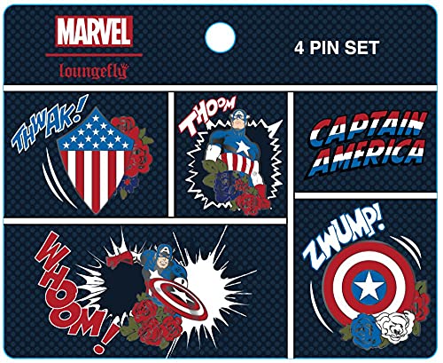 Loungefly: Marvel Avengers - Captain America 4 Piece Pin Set, Amazon Exclusive,Multicolor,MVPN0144