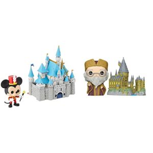 Funko Pop! Town: Disney 65th - Disney Castle with Mickey, 6" & Pop! Town: Harry Potter 20th Anniversary - Dumbledore with Hogwarts