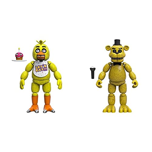 Funko Five Nights at Freddy's Articulated Chica Action Figure, 5-inch & Articulated Golden Freddy Action Figure,, Multicolor, 5.5 inches