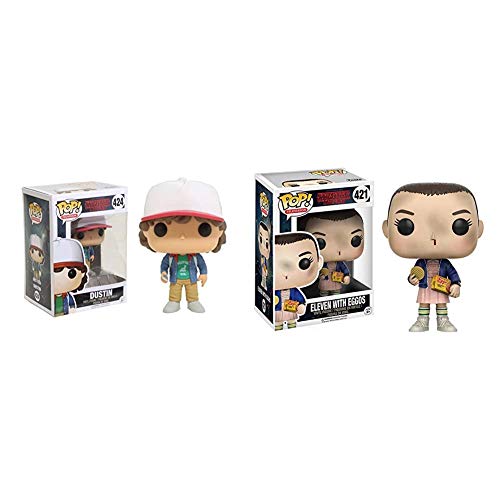 Funko POP Television Stranger Things Dustin with Compass Toy Figure & Pop Stranger Things Eleven with Eggos Vinyl Figure , Styles May Vary - with/Without Blonde Wig