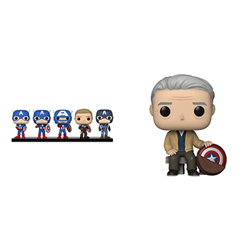 POP Funko Marvel: Year of The Shield - Captain America Through The Ages 5 Pack, Amazon Exclusive, Multicolor, (55482) & Pop! Marvel: Year of The Shield - Old Man Steve, Amazon Exclusive