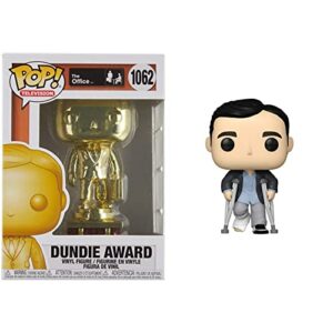Funko Pop! TV: The Office - Customizable Chrome Dundie Award, Amazon Exclusive Collectible Vinyl Figure (52077) & POP TV: The Office - Michael Standing with Crutches,Multicolor,57396
