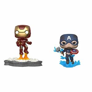 Funko Pop! Deluxe, Marvel: Avengers Assemble Series - Iron Man, Amazon Exclusive, Figure 1 of 6 & Pop! Marvel: Avengers Endgame - Captain America with Broken Shield & Mjoinir,Multicolor,3.75 inches