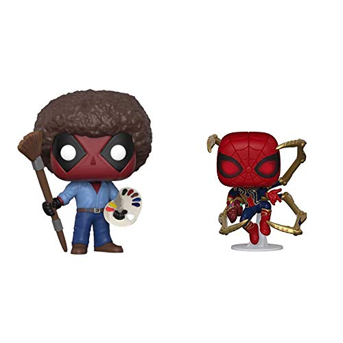 Funko POP! Marvel: Deadpool Playtime- Bob Ross & Pop! Marvel: Avengers Endgame - Iron Spider with Nano Gauntlet, Multicolor (45138),3.75 inches