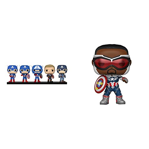 POP Funko Marvel: Year of The Shield - Captain America Through The Ages 5 Pack, Multicolor, (55482) & Pop! Marvel: Year of The Shield - Captain America (Sam Wilson) with Shield, Amazon Exclusive