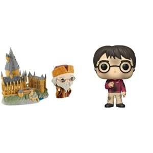 Funko Pop! Town: Harry Potter 20th Anniversary - Dumbledore with Hogwarts & Harry Potter 20th Anniversary - Harry with The Stone, Multicolor, Standard, (57366)