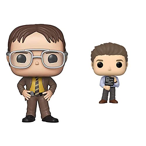 Funko Pop! TV: The Office - Dwight Schrute & Pop! TV: The Office - Jim with Nonsense Sign Blue, 3.75 inches